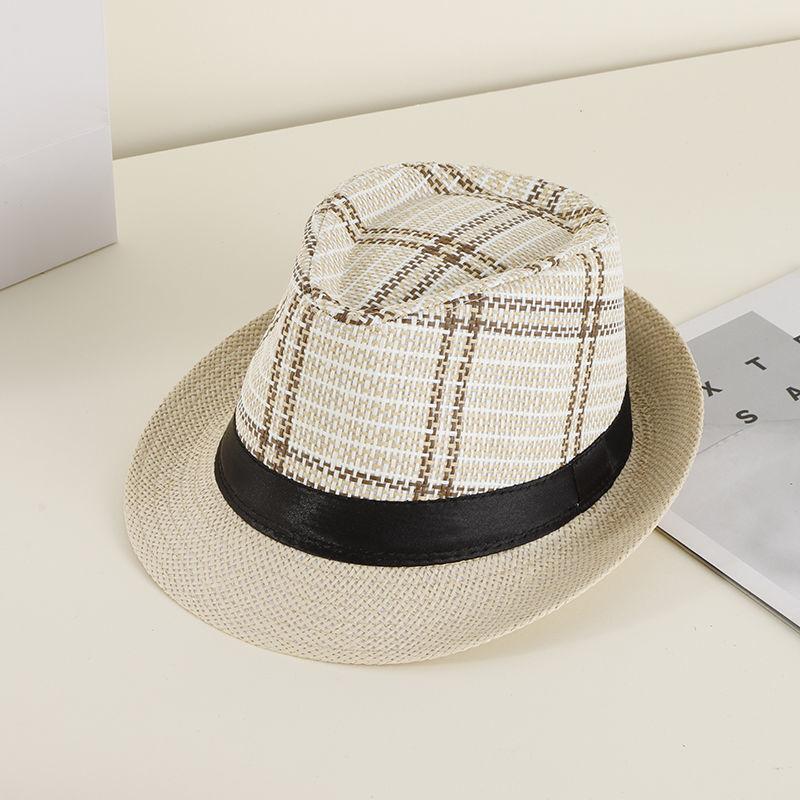 New Plaid Hat Men's Summer Short Edge Middle-aged and Elderly Sunshade Jazz Gentleman's Hat Outdoor Casual Versatile Top Hat