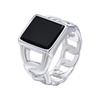 Punk Vintage Stainless Steel Signet Ring for Men Cuban Chain Shaped Finger Band Geometric Square Glass Stone Ring
