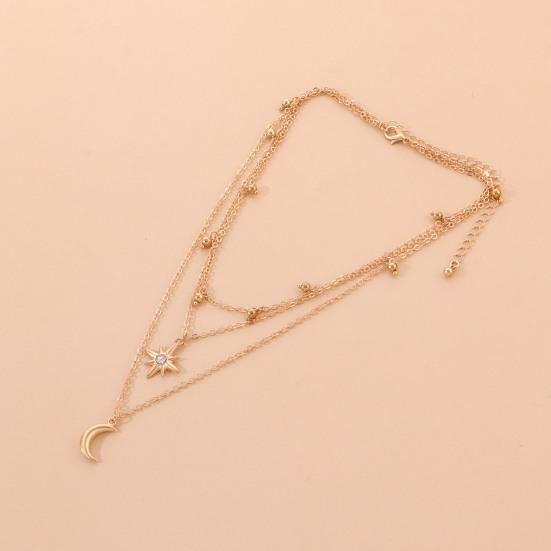 Multi-layered Rhinestone Choker Necklace Metal Crescent Moon Studded Bell Necklace Crystal Choker Diamond Charm Necklace Sweater Chain for Women