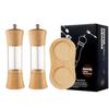 Set of 2 Manual Wooden Spice Mills for Salt and Pepper, Includes Wooden Tray, Coaster, and Gift Box (MSL0726)