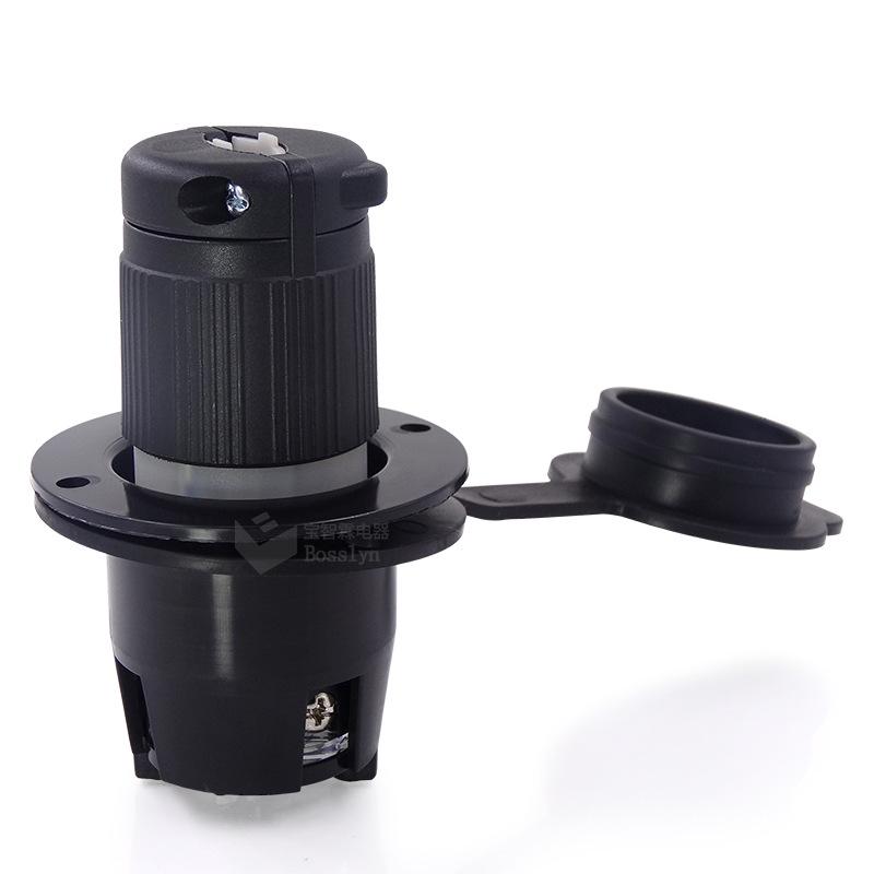 All Black NEMA 5-15P US Standard Industrial Plug with Waterproof Cover