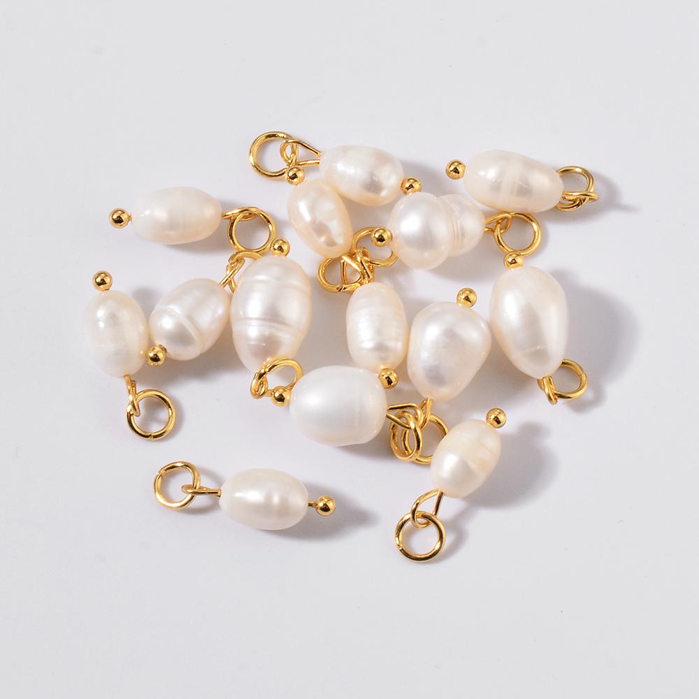 10Pcs/Lot Wholesale Natural Pearl Charm Stainless Steel Jewelry Making Bracelet Necklace DIY Bead Findings