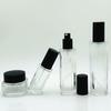 Transparent Striped Bottle Set: 120ml Essence, 100ml Toner, 40ml Foundation, 50g Cream.