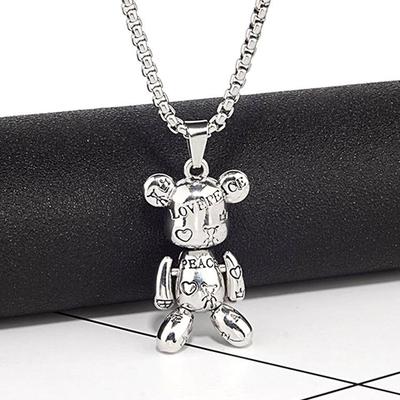 Bear Pendant Titanium Steel Hip Hop Necklace: Trendy Unisex Sweater Chain & Hoodie Accessory