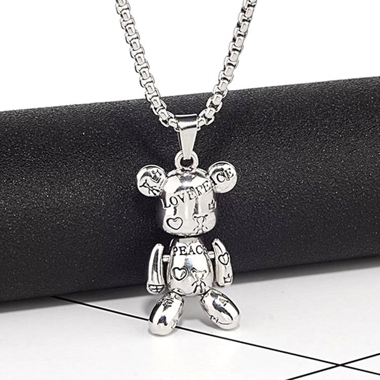 Bear Pendant Titanium Steel Hip Hop Necklace: Trendy Unisex Sweater Chain & Hoodie Accessory