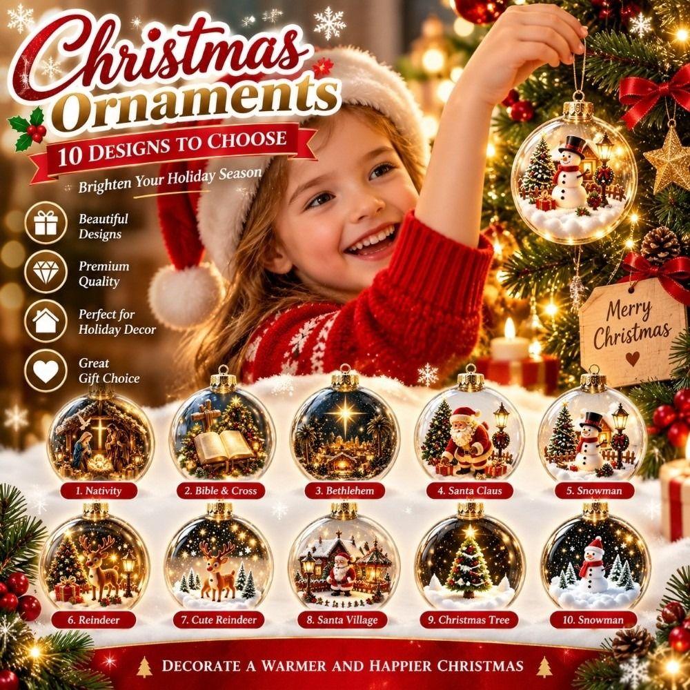 LED Lighted Christmas Bauble Ornament Transparent Hanging Christmas Decoration For Christmas Tree