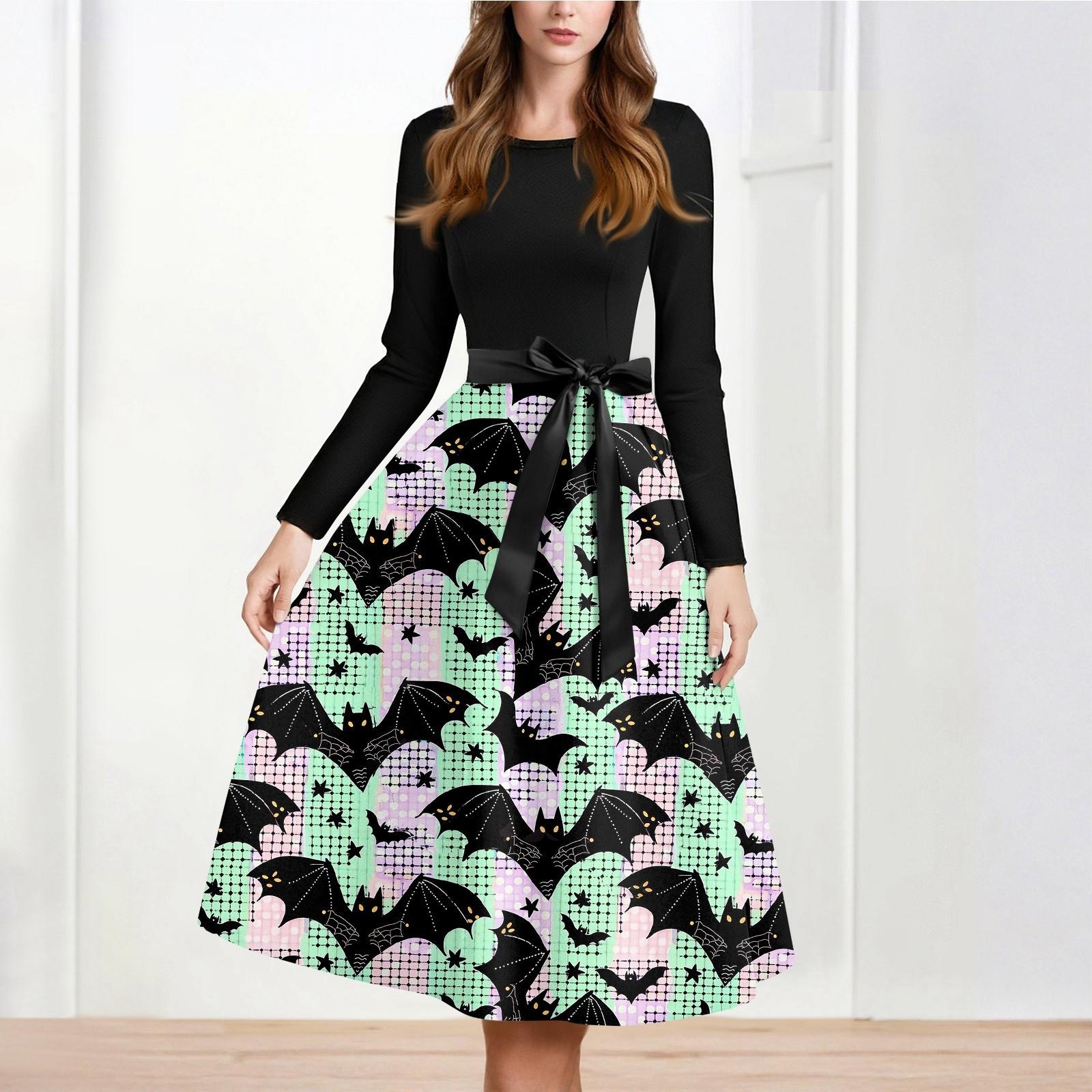 

Женское повседневное и модное платье с длинными рукавами и R-образным вырезом с принтом снежинок XXXL зелёный