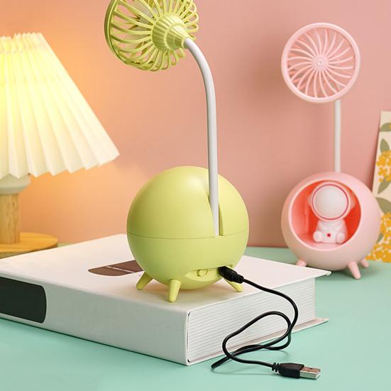 Desk Lamp Small Fan with Adjustable Bendable Pole Stable Base Quiet Motor Cartoon Chick Rabbit Design Dorm Room Fan Light