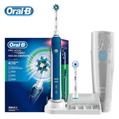 Oral B Pro 4000 Elektrische Zahnbürste, 3D Clean Schallzahnbürste, induktive Ladung, wasserdicht, 4 Reinigungsmodi, mit Reisebox