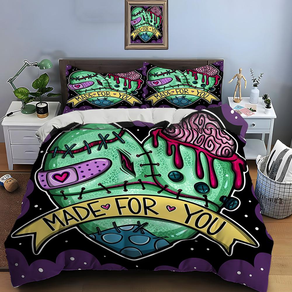 3PC Gothic Love Art Print Bedding Set Duvet Cover 1 Duvet Cover 2 Pillowcases Adult and Children Bedding Set Luxury Gifts