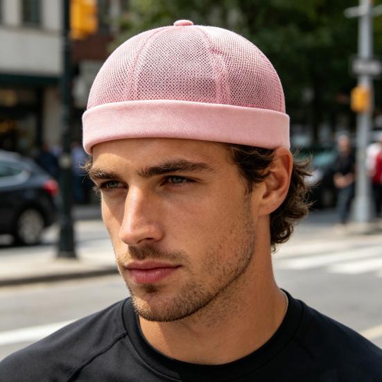 Brimless Melon Skin Hat, Elastic Edges 360 Degree Ventilation Summer Hat, Lightweight Breathable Mesh Cap for Men Women