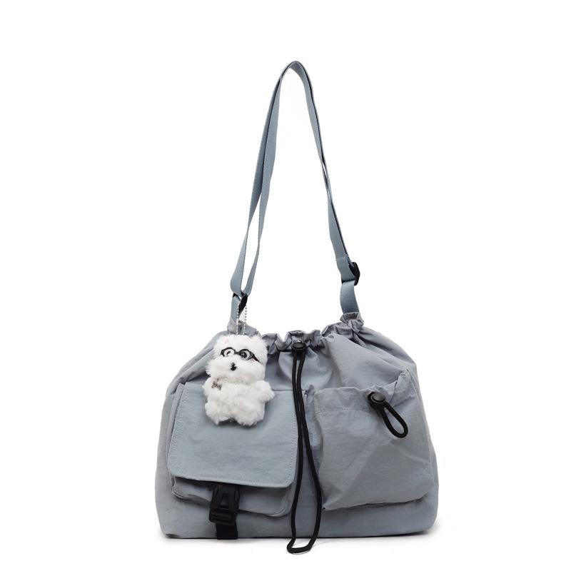 Textured Large-capacity Drawstring Messenger Bag Women's New Versatile Casual Bucket Bag Commuter Shoulder Bag