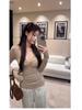 Pure Desire V-neck Twist Pleat Long-sleeve Base Layer Shirt for Women - Winter Slimming Style