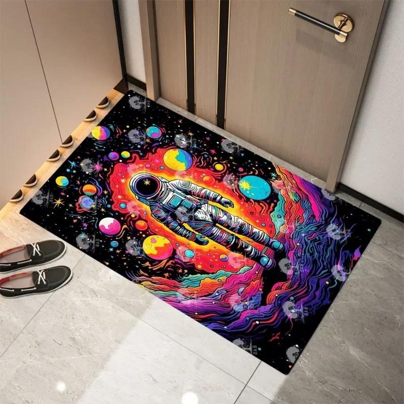 Space Pattern Printing Astronauts Planets Stars Foot Rugs Indoor Home Dirt Resistant Entrance Carpet Non Lip Bathroom Kitchen
