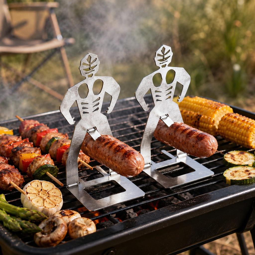 Supporto per Salsicce in Acciaio Inossidabile Supporto per Hot Dog Design Uomo Muscoloso Scaffale Espositore per Alimenti Durevole Accessorio Metallico per BBQ per Grigliatura Cottura
