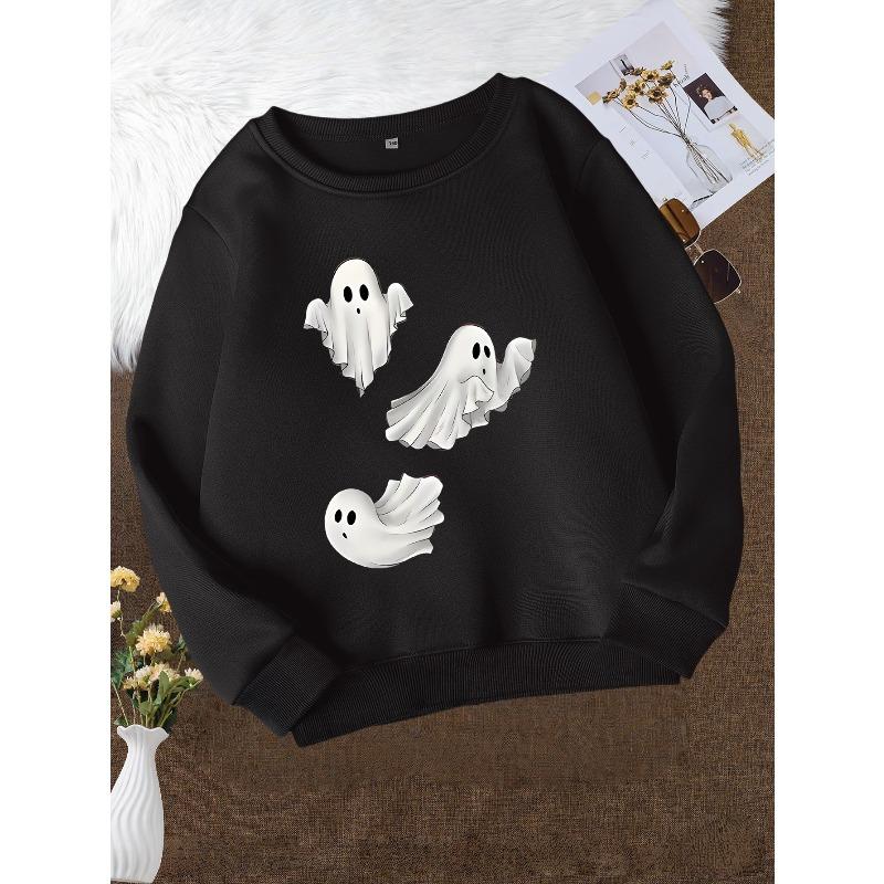 Girls' Stylish Round-Neck Sweatshirt, Casual Print Top