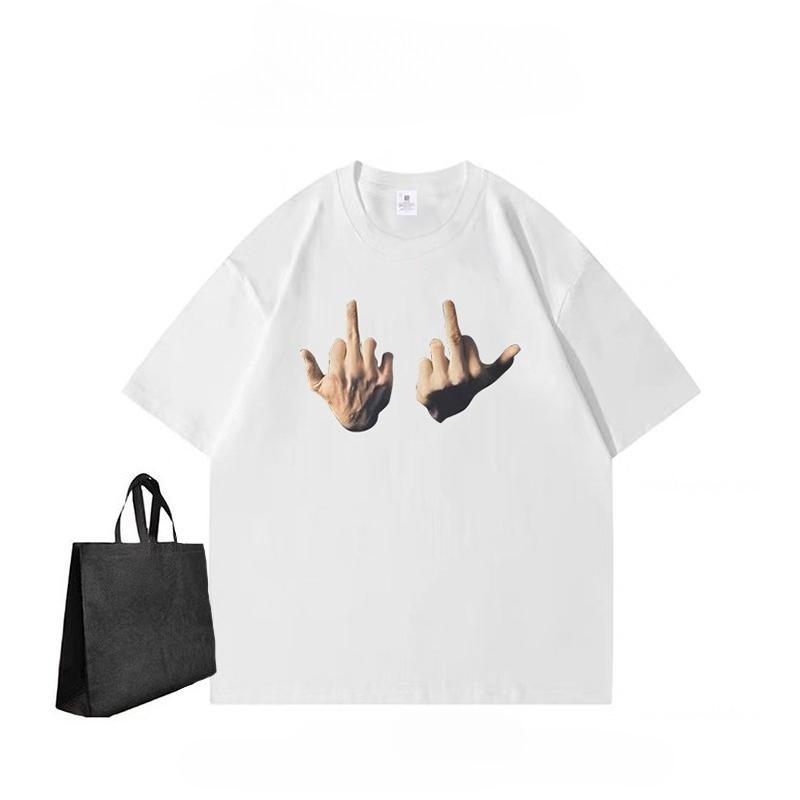 2025 Sommar Ny Långfinger Bomull Kortärmad T-shirt Herr och Dam Amerikansk Casual Rundhals Topp Par Sporttopp