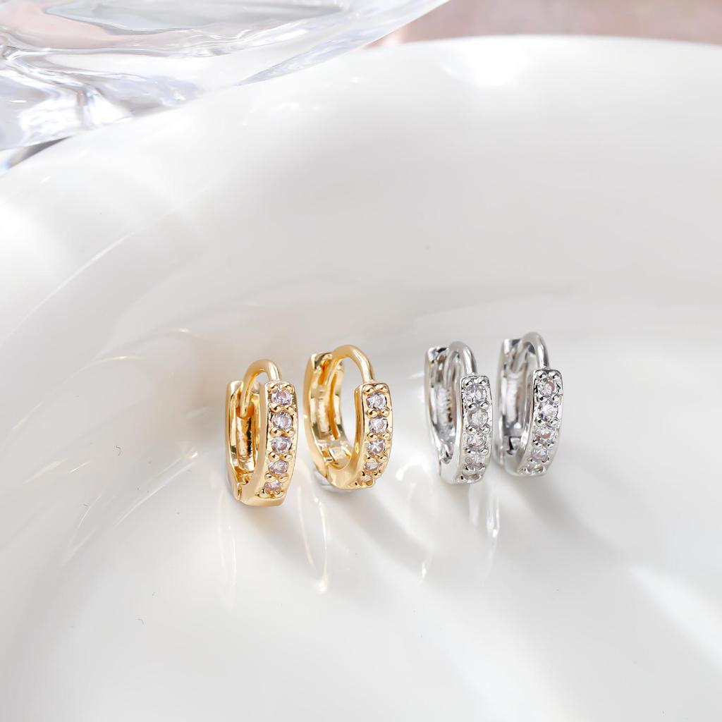 Minimalist Geometric Zircon Hoop Earrings: Japanese-Korean Fashion Ear Cuffs & Studs