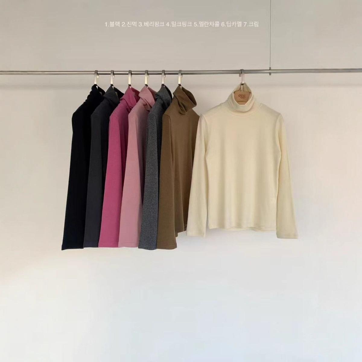 Korean Dongdaemun Women s Spring New Arrival: Versatile Warm Brushed High Neck Base Layer Shirt Brown