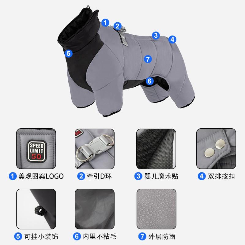 Waterproof Thickened Dog Winter Coat Small To Large Breeds 4-Legged Pet Warm Jacket In Red Blue Gray Orange