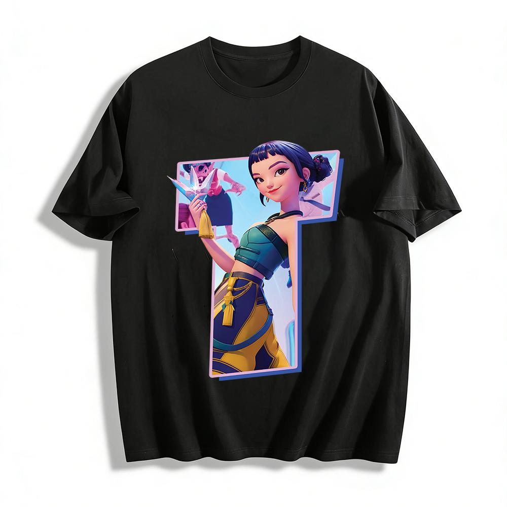 

Cool Anime Girl Print Casual T-shirt Loose Breathable Daily Top Trendy Cartoon Style Tees Pure cotton T-shirt XXS