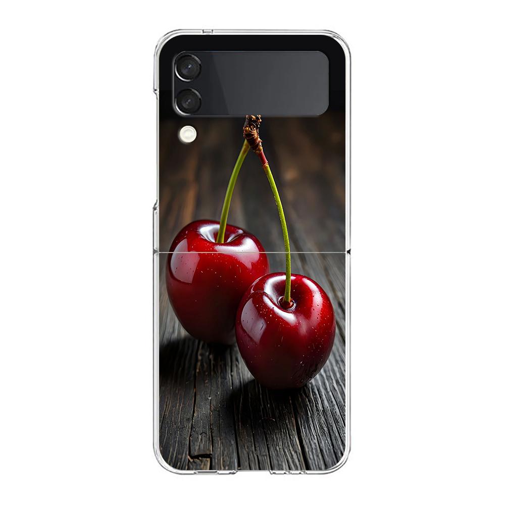 Transparent Phone Case For Samsung Galaxy Z Flip 3 4 5 6 7 Hard Folding PC Z Flip3 Flip4 Cover Red Cherry