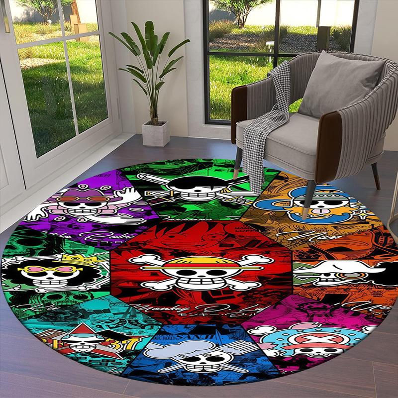 One Piece Straw Hat Pirates Round Area Rug Carpet Rug For Living Room Bedroom Sofa Playroom Decor Nonslip Floor Mat
