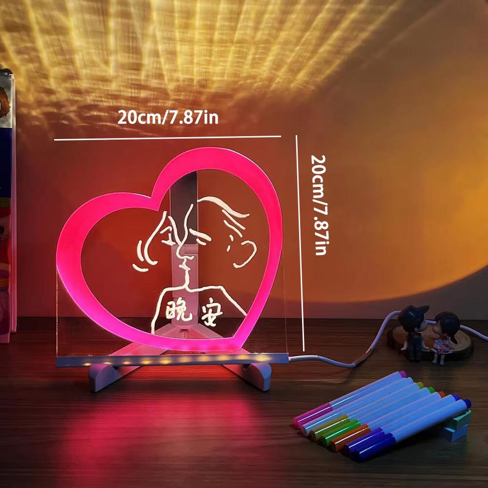 LED Notepad Board Erasable Painted Acrylic Doodle with Light Colorful 7 Pens Diy Drawing Painting Night Light Kids Birthday Gift
