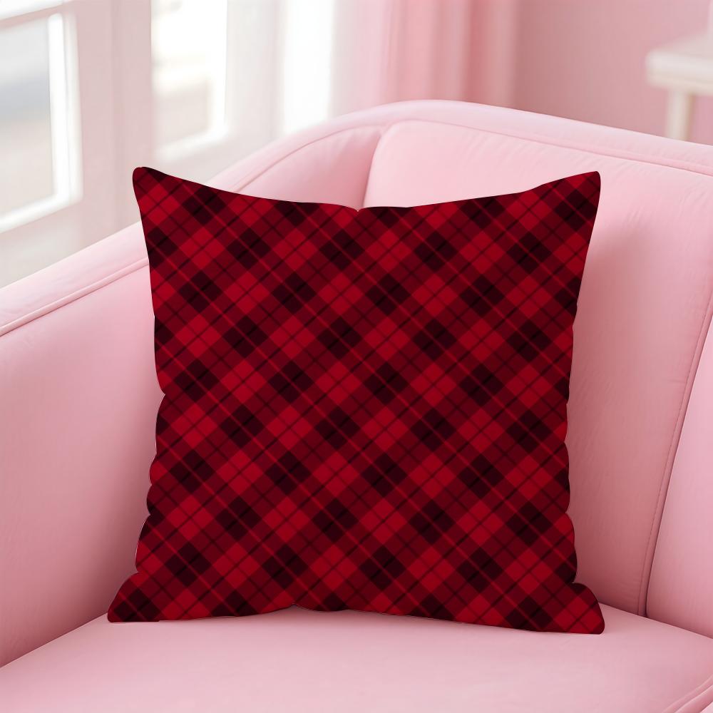 Christmas Plaid Cushion Cover Premium Comfort Reversible Pillow Cove -Two In One Design for Any Room & Car Interior