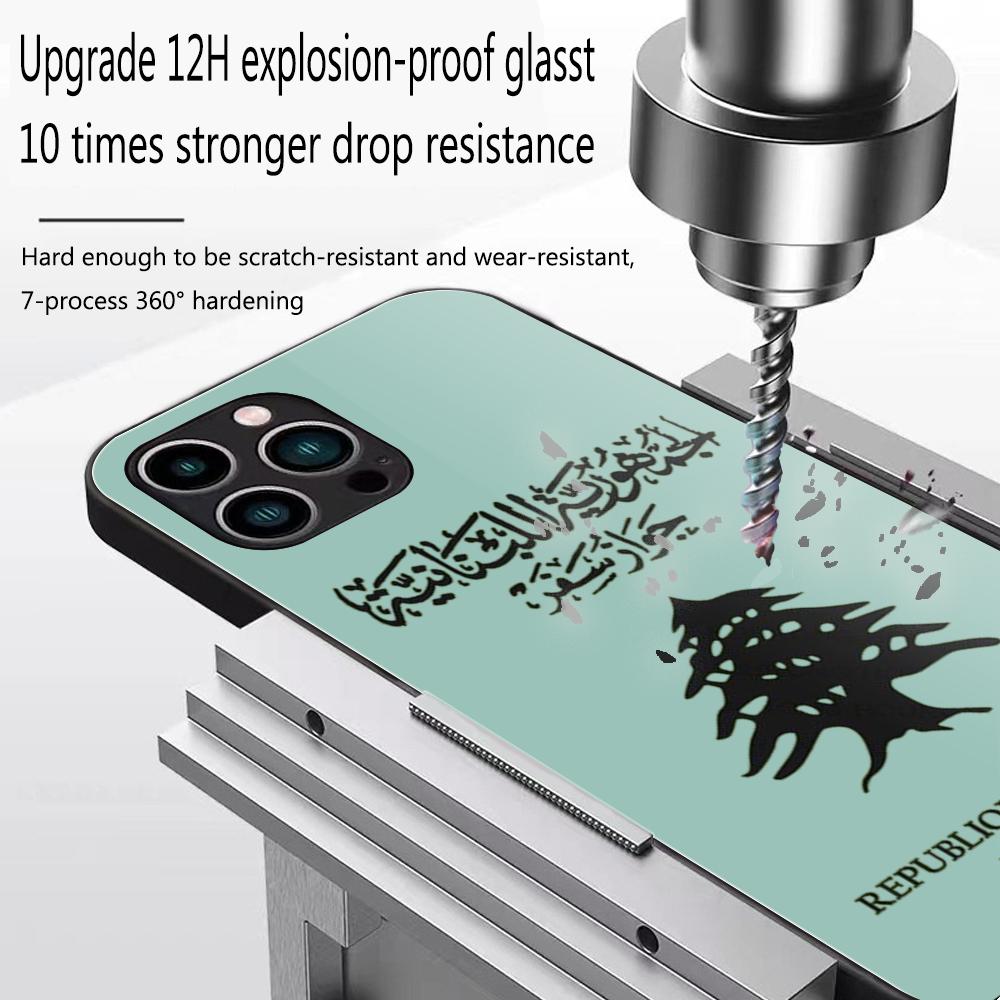 Libanon Vlag Telefoonhoesje Glas Voor iPhone 17 16 Promax 15 13 Pro 14 Plus 17 Pro 12 mini Galaxy S25 24 23 Zwarte Hoesjes