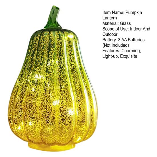 Glass Pumpkin Light Battery Powered LED Light-up Pumpkin Lantern for Halloween Fall Thanksgiving Desk Decor
