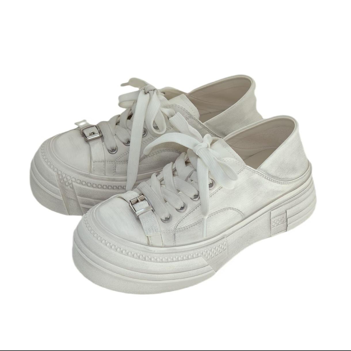 

Platform white shoes women s 2025 autumn and summer new sheepskin platform heightening sports board shoes old casual dirty shoes women 40