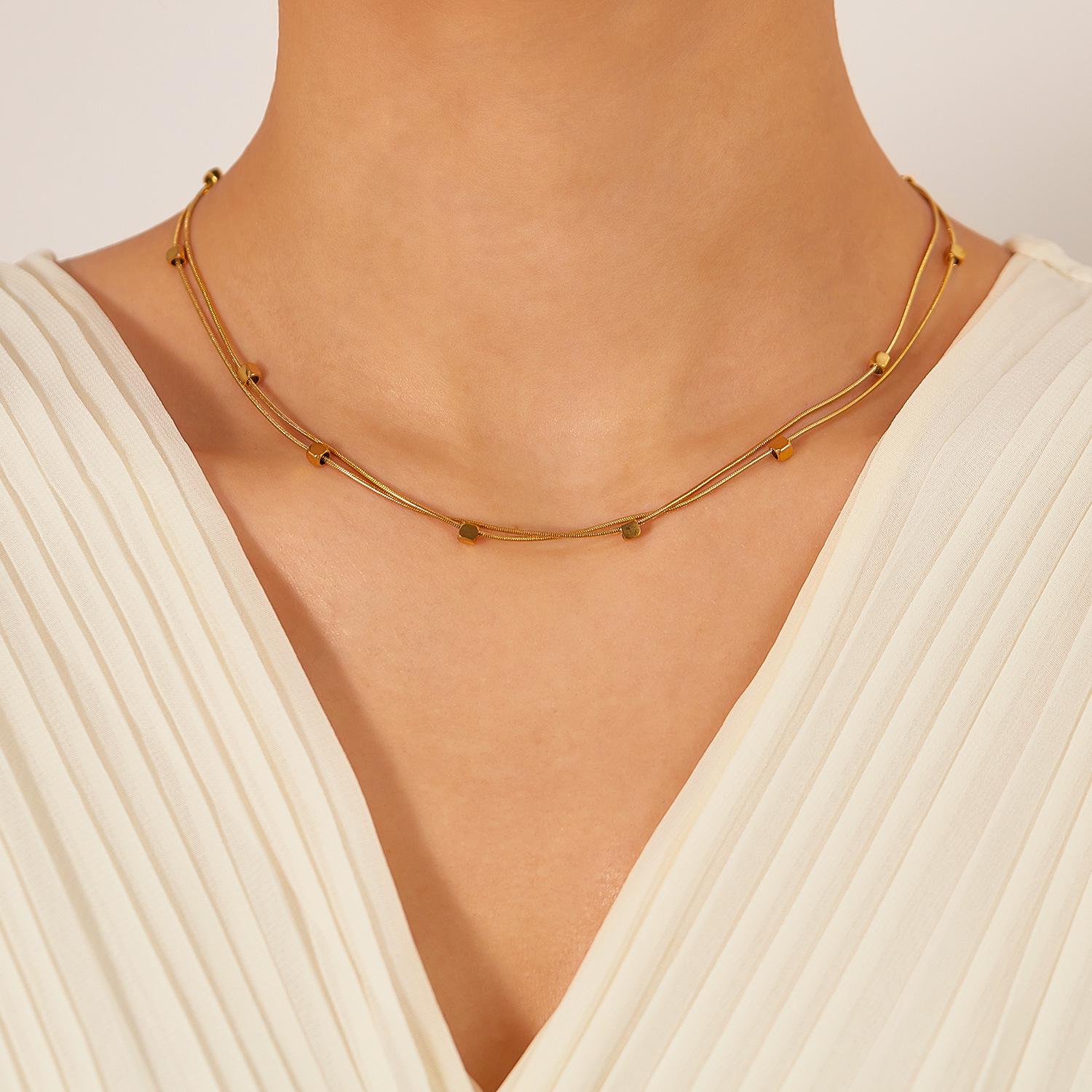 

INS Korean-Style Double-Layer Stainless Steel Pendant Necklace for Women - Chic and Versatile Design