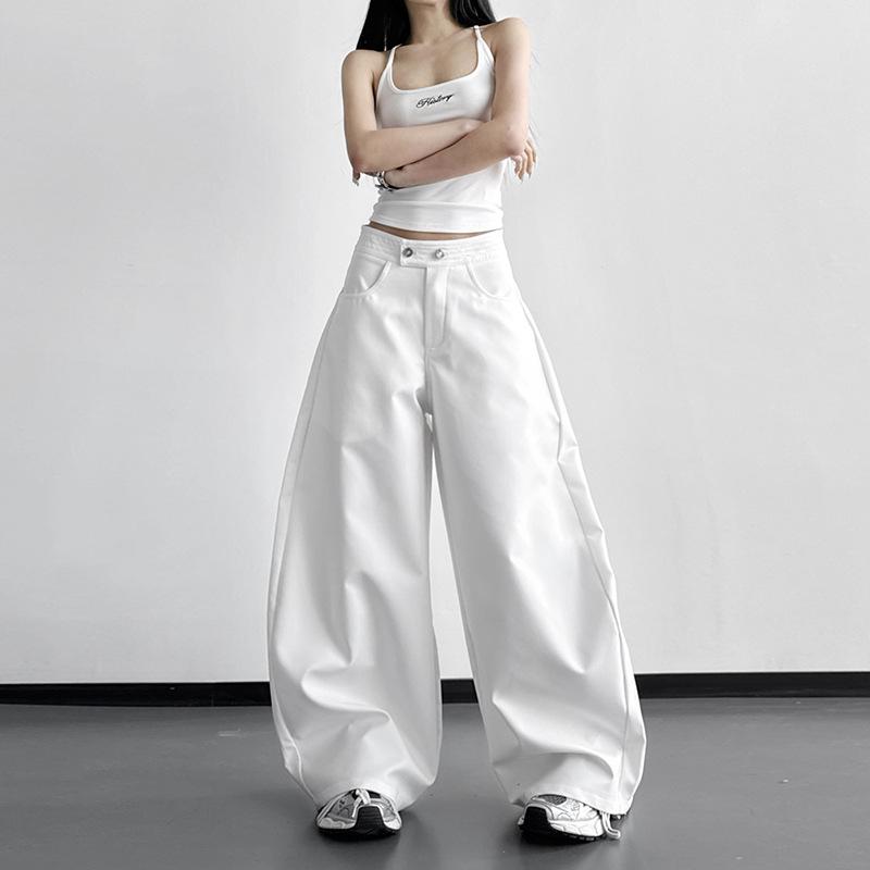 

Women s Black High-Waisted Wide-Leg Suit Pants - Spring 2026 High-End Design, Casual Loose Fit. Medium