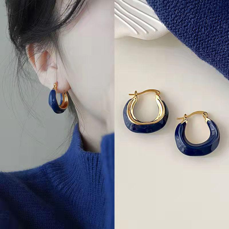 Xinqiao Minimalist Drip Glaze Irregular Circle Earrings for Women
