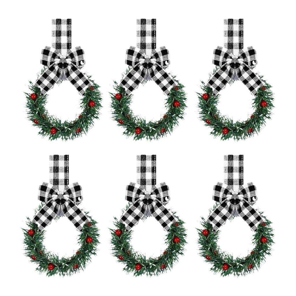 6Pcs Artificial Wreath Door Indoor Christmas Cabinet Wreaths Hanging Wreath Garlands for Diner Decoration Porch Window Wedding