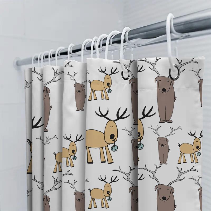 Cute Deer Print Shower Curtain Decor Bathroom Accessories Modern Cartoon Animal Design White + Yellow / Brown 3D Printed Waterpr