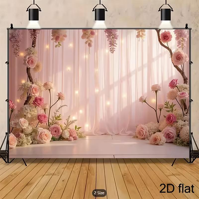 2D Romantic Floral with Lights Photo Booth Background