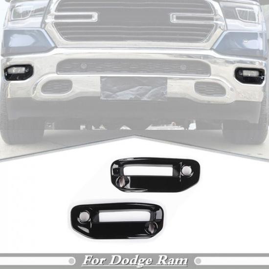 For -2024 Dodge RAM 1500 ABS Gloss Black Front Fog Light Cover Fog Lamp Trim