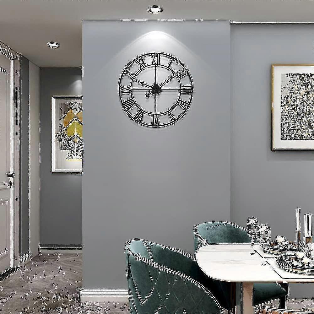 Large Metal Wall Clocks Silent Non Ticking Vintage Style Wall Clock With Roman Numerals For Room Hotel Decor Gift - Ri