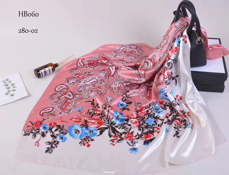 [BYSIFA] New Blue Pure Silk Satin Scarf Shawl Women Brand Floral Design Large Square Scarves Elegant Muslim Ladies Head Scarf