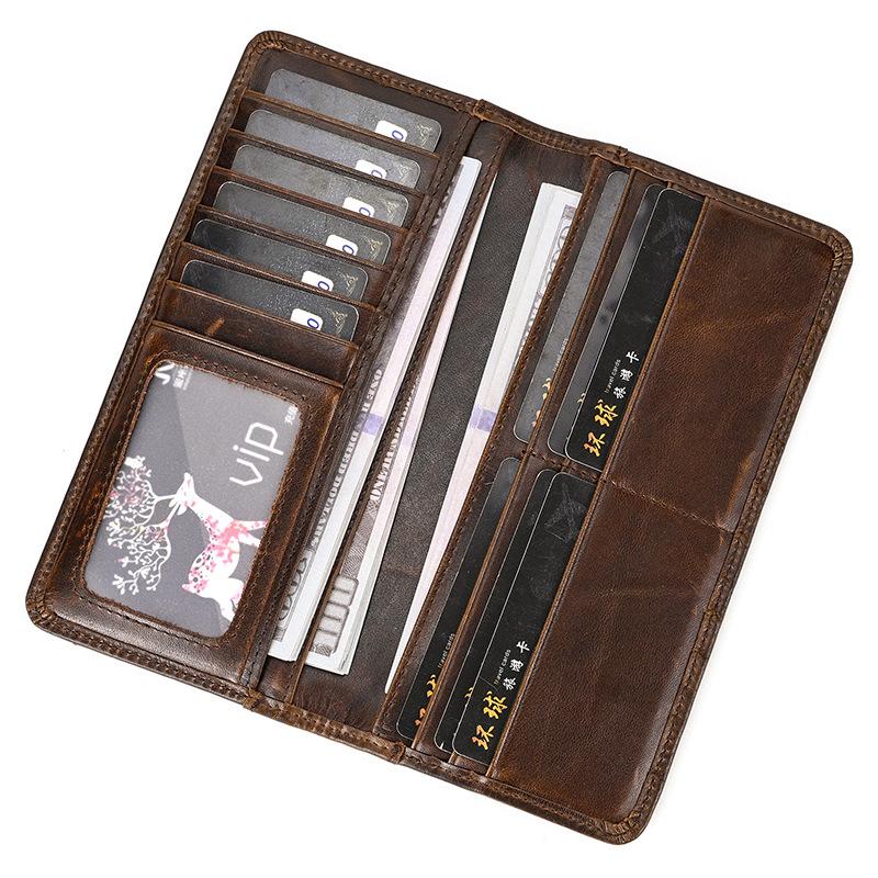 Genuine Leather Long Bifold Wallet for Men Classic Clutch Wallet with Phone Pocket Multi Card Slots Large Capacity Men Purse for Daily Use