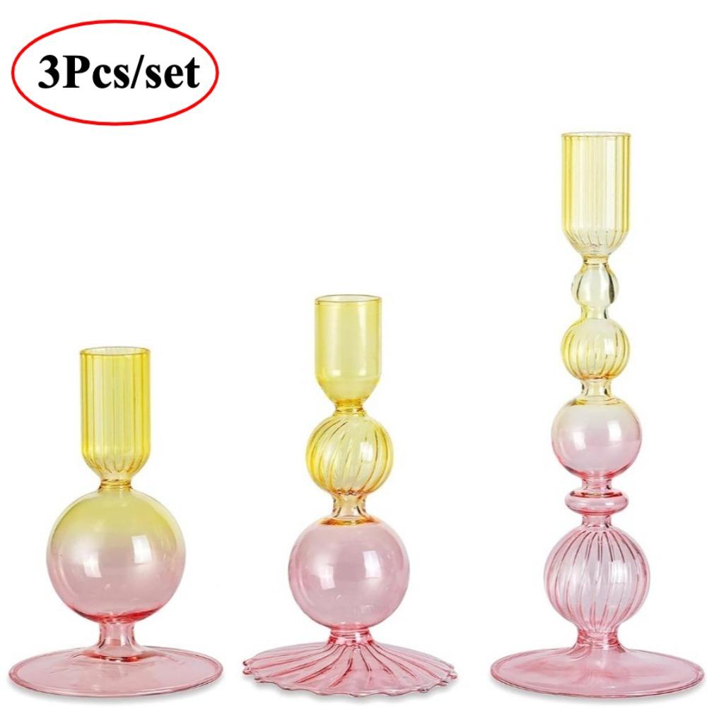 3Pc/Set Glass Candle Holders Flower Vase Candlestick for Home Wedding Table Centerpiece Decoration