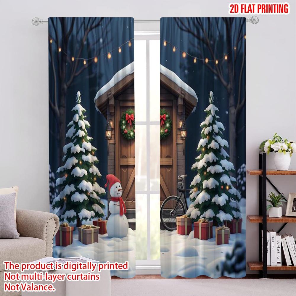 

2pcs 2D flat printing Merry Christmas Popular Drapes Starry sky snowman and sleigh Versatile Durable Polyester Without 100*130 HOOK 1pcs