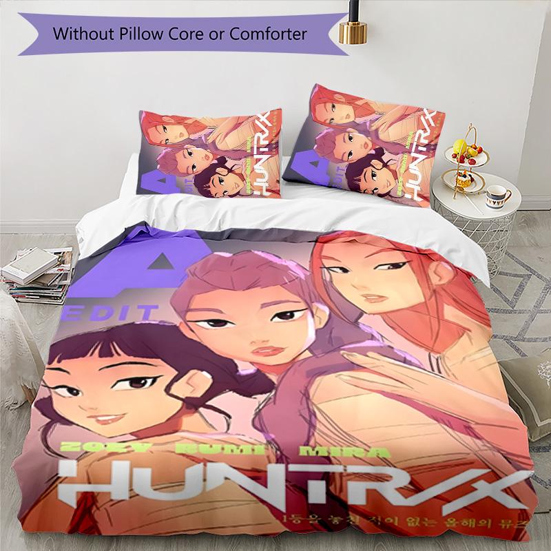 KPOP Hunter 3dílná sada povlečení Uzavírání na zip Obsahuje 1 povlak na přikrývku & 2 povlaky na polštář pro všechna roční období Ložnice Domácí Dekorace Koleje
