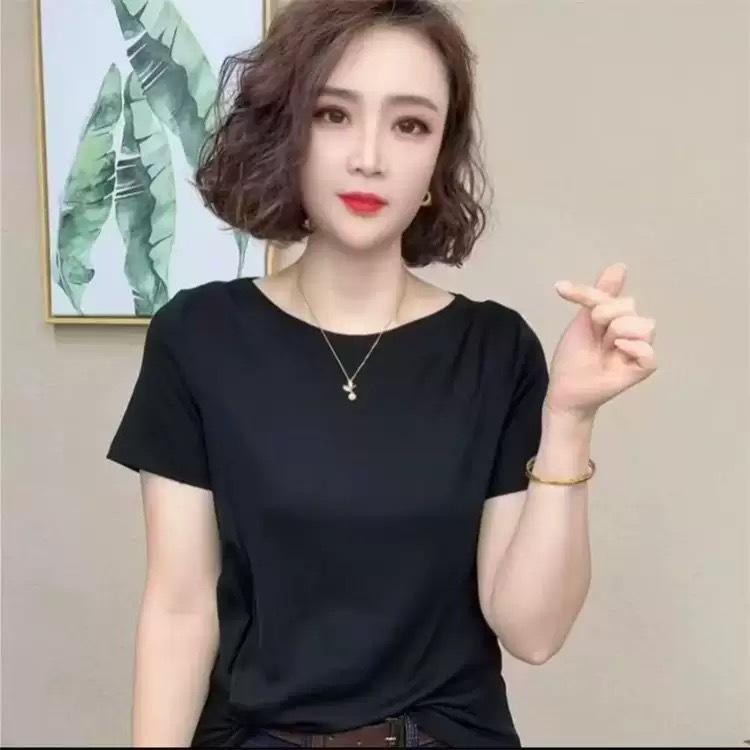 Women's summer casual loose irregular design short sleeved T-shirt solid color simple commuting top
