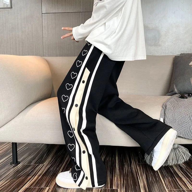 Sweatpants Oversize Men Streetwear Side Button Baggy Pants Casual Sport Split Basketball Women Trousers