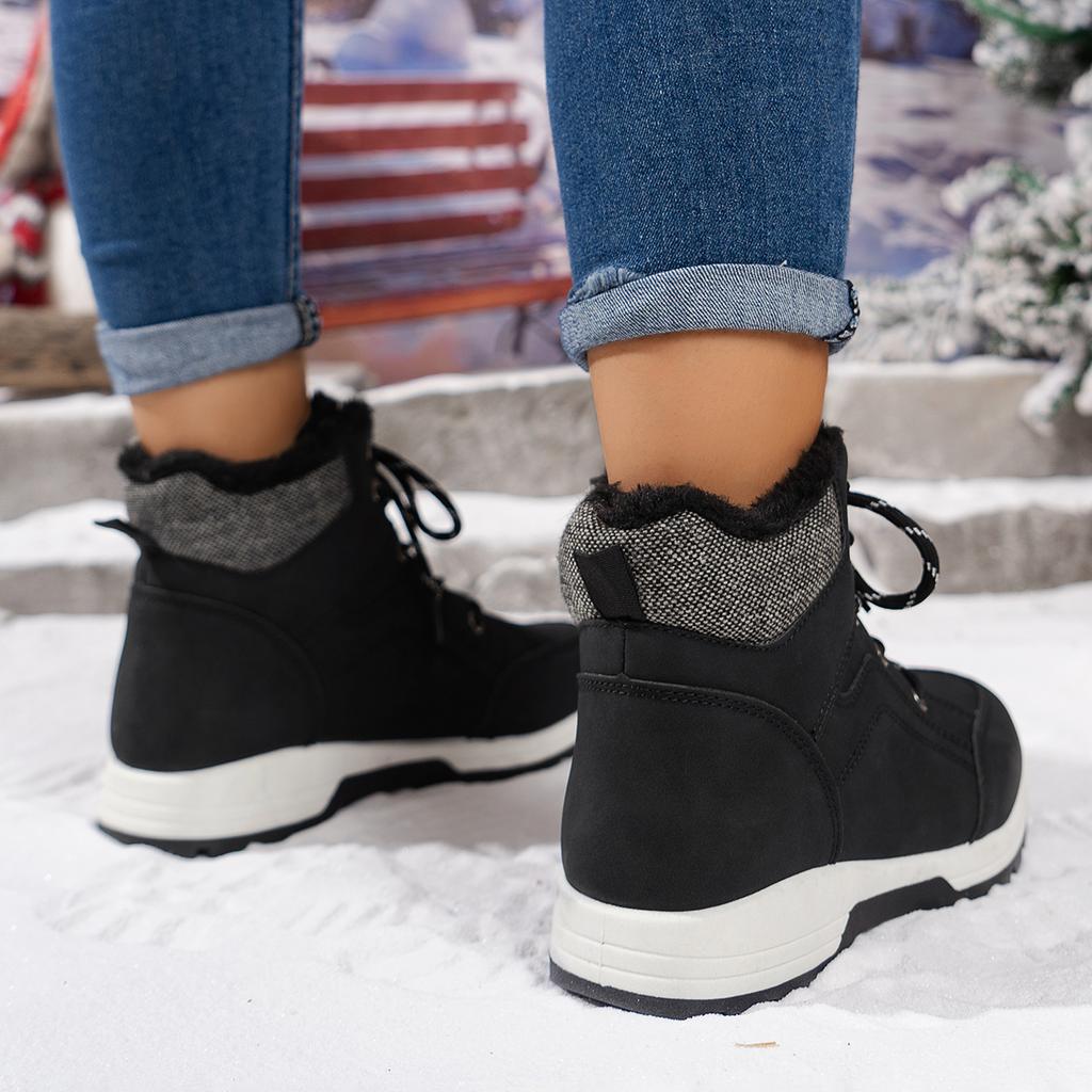 fashion Fashion Thick Plush Warm Winter Boots Women Outdoor Waterproof Non Slip Snow Boots Woman Thick Sole Lace Up Cotton Padded Shoes