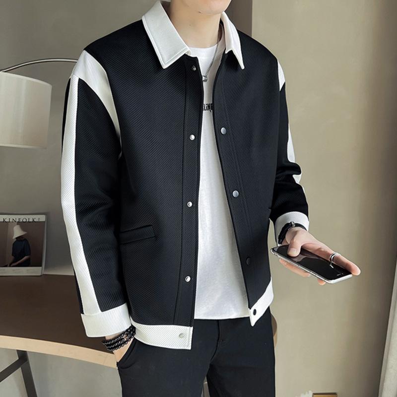Herren Frühjahrskleidung Langlebige Lässige Einreiherjacke Herbst Patchwork Stilvolle Reversjacke