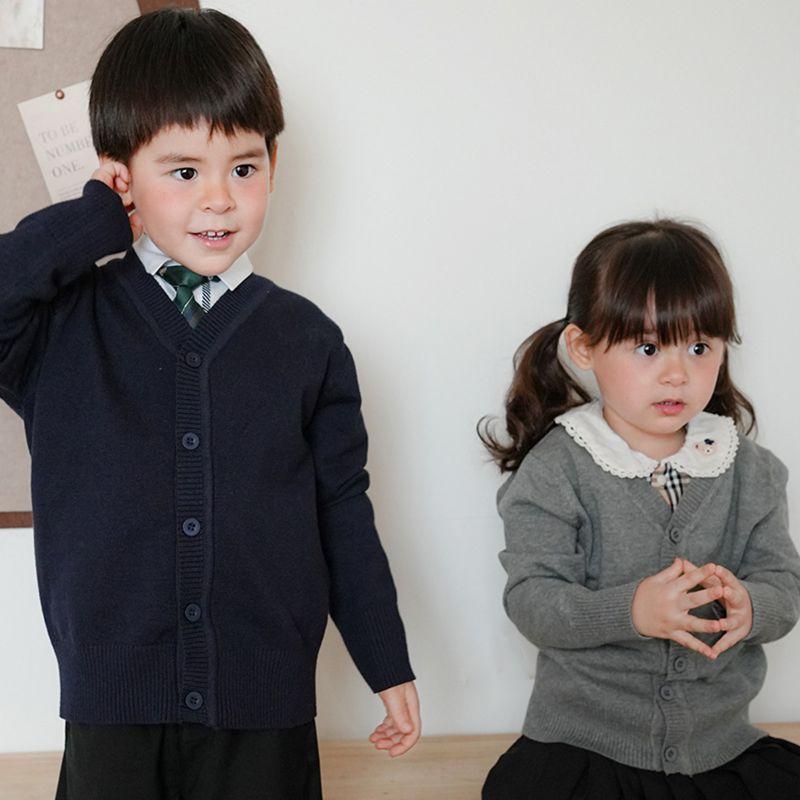 4-12 år Kid Strikket Cardigan Coat Vinter V-hals Knapp Genser